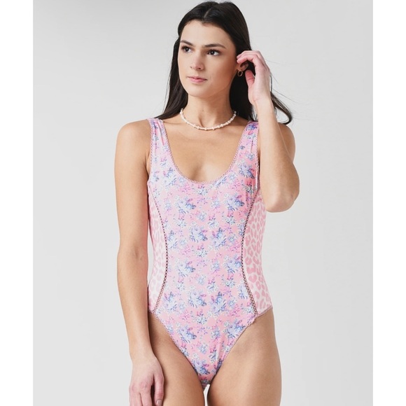 LoveShackFancy Other - LoveShackFancy floral pink deep low scoop back one piece swimsuit